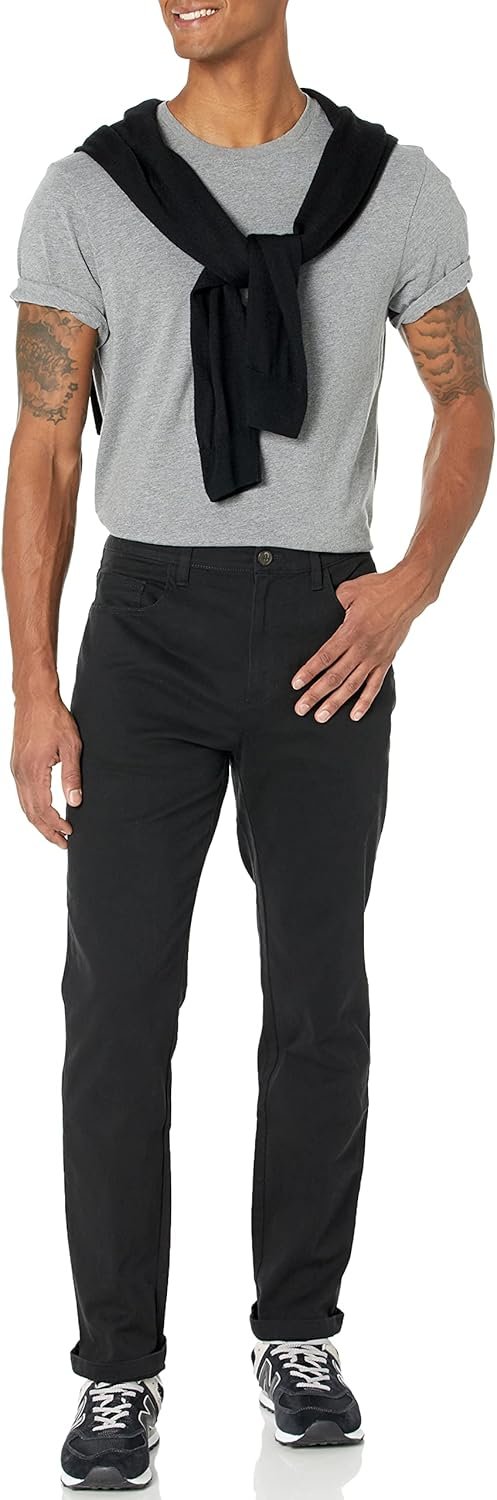 Essentials Men's Chinos, Athletic Fit, Work Pants, 5-Pocket, Comfort Stretch