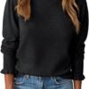 Womens Ruffle Mock Neck Sweater Puff Long Sleeve Fall Soft Knit Casual Pullover Sweaters Top