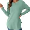 Womens Long Sleeve Shirts Loose Tunic Tops Round Neck Lightweight Side Split Casual 2025 Trendy Basic Tshirts Blouse