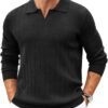 Mens Sweaters Polos Long Sleeve V Neck Knit Polo Lightweight Casual Pullover Sweater