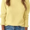 Womens Ruffle Mock Neck Sweater Puff Long Sleeve Fall Soft Knit Casual Pullover Sweaters Top