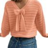 Sweaters for Women Long Sleeve Fall Outfits 2025 Back Bow Knot Sweaters Round Neck Solid Knit Pullover Tops