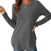 Womens Long Sleeve Shirts Loose Tunic Tops Round Neck Lightweight Side Split Casual 2025 Trendy Basic Tshirts Blouse