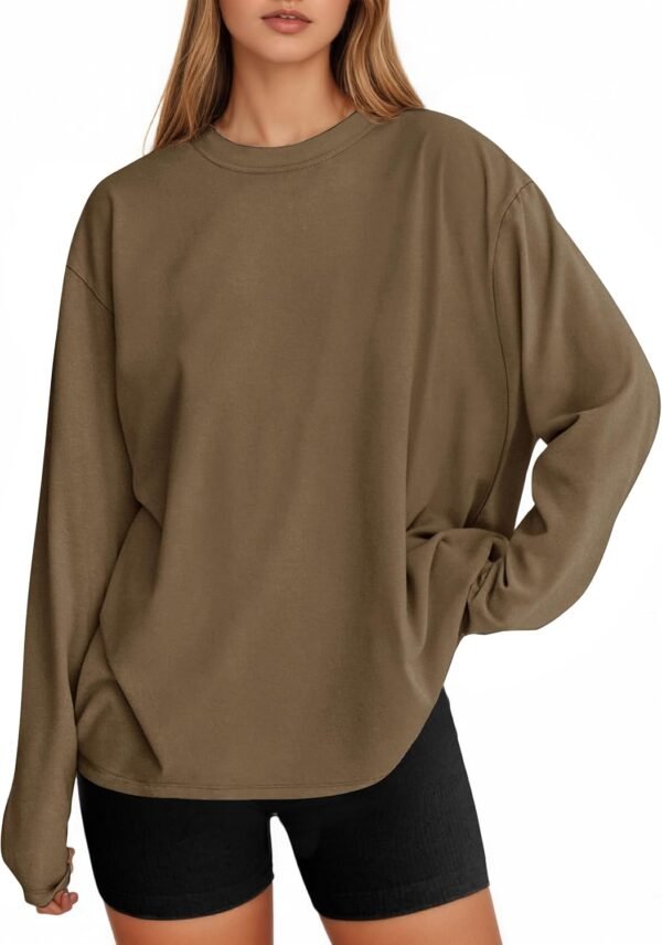 Womens Long Sleeve Oversized T Shirts Basic Crewneck Workout Tee Tops 2025 Fall Loose Fit Casual Y2K Clothes