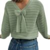 Sweaters for Women Long Sleeve Fall Outfits 2025 Back Bow Knot Sweaters Round Neck Solid Knit Pullover Tops