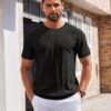 Men's T- Shirts Short Sleeve Knit Sweater Shirt Casual Crewneck Ribbed Pullover Tees