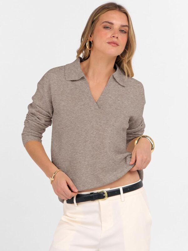 Womens Polo V Neck Long Sleeve Sweaters Lightweight Dressy Casual Business Basic Knit Pullover Top 2025 Fall Outfits