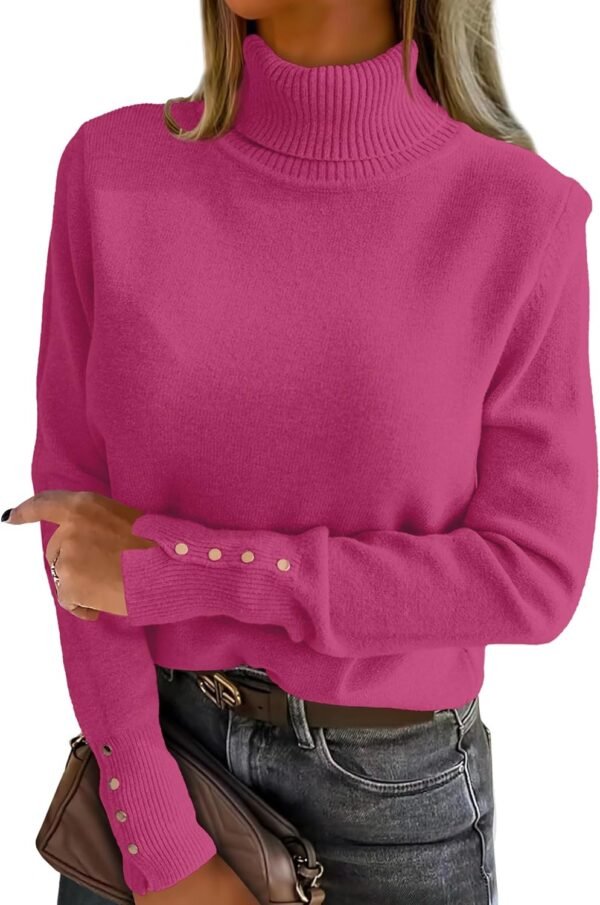 Turtleneck Sweaters for Women Long Sleeve Dressy Casual Soft Knitted Button Pullover Tops 2025 Fall Winter Clothes