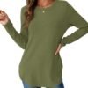 Womens Long Sleeve Shirts Loose Tunic Tops Round Neck Lightweight Side Split Casual 2025 Trendy Basic Tshirts Blouse