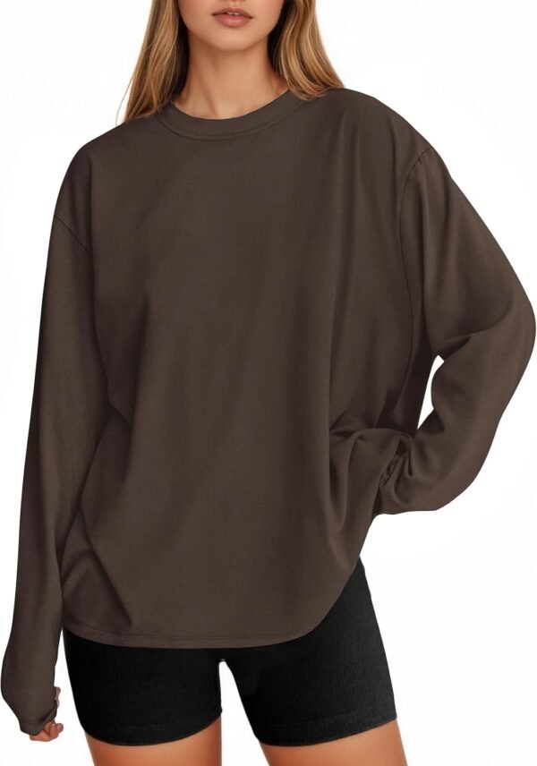 Womens Long Sleeve Oversized T Shirts Basic Crewneck Workout Tee Tops 2025 Fall Loose Fit Casual Y2K Clothes