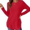 Womens Long Sleeve Shirts Loose Tunic Tops Round Neck Lightweight Side Split Casual 2025 Trendy Basic Tshirts Blouse