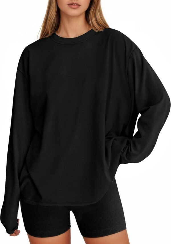 Womens Long Sleeve Oversized T Shirts Basic Crewneck Workout Tee Tops 2025 Fall Loose Fit Casual Y2K Clothes