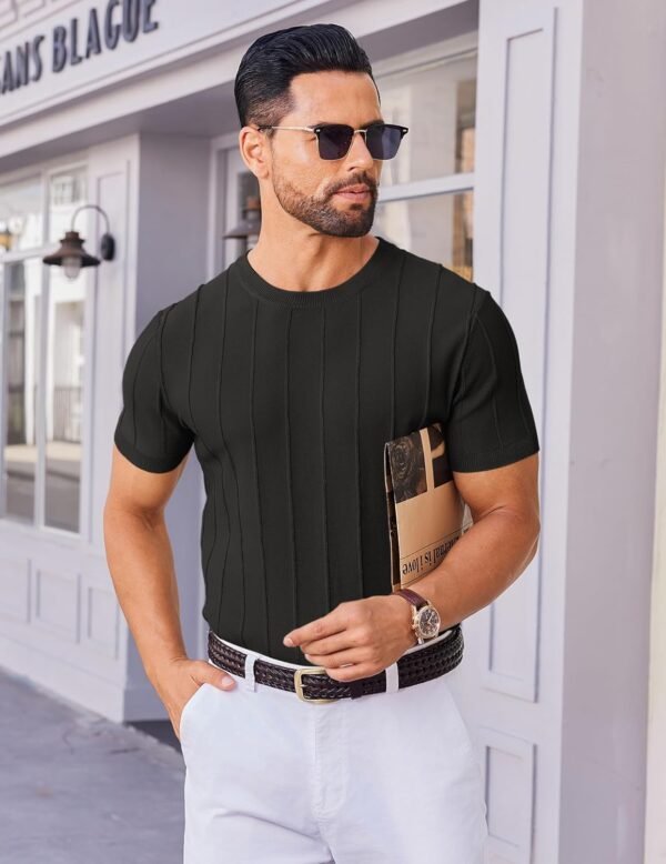 Men's T- Shirts Short Sleeve Knit Sweater Shirt Casual Crewneck Ribbed Pullover Tees