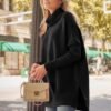 71hd00bsJ5L._AC_SL1500 Women's Turtleneck Oversized Sweaters Long Batwing Sleeve Spilt Hem Tunic Pullover Knit Tops