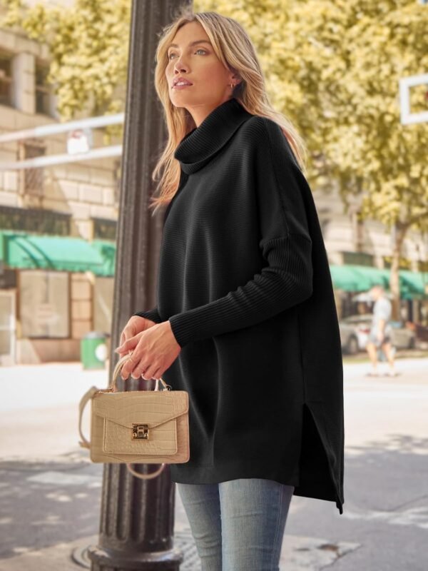 71hd00bsJ5L._AC_SL1500 Women's Turtleneck Oversized Sweaters Long Batwing Sleeve Spilt Hem Tunic Pullover Knit Tops