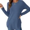 Womens Long Sleeve Shirts Loose Tunic Tops Round Neck Lightweight Side Split Casual 2025 Trendy Basic Tshirts Blouse