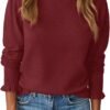 Womens Ruffle Mock Neck Sweater Puff Long Sleeve Fall Soft Knit Casual Pullover Sweaters Top