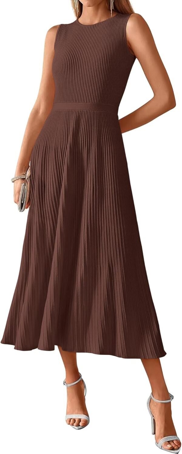 Women Tank Midi Dress Summer Crewneck Sleeveless Pleated A Line Business Casual Formal Sweater Fall Dresses 2025