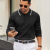 Men's Knit Polo Sweater Casual Long Sleeve Polo Sweater Lightweight Button Down Golf Pullover Sweaters