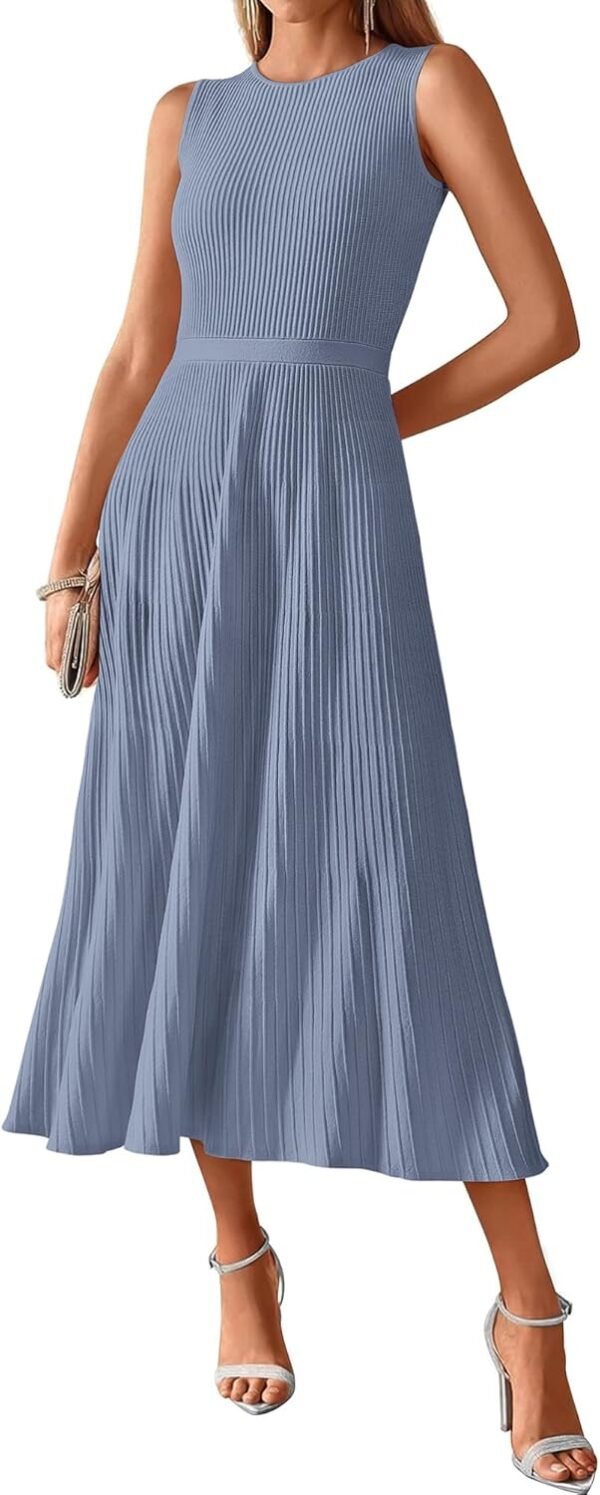 Women Tank Midi Dress Summer Crewneck Sleeveless Pleated A Line Business Casual Formal Sweater Fall Dresses 2025