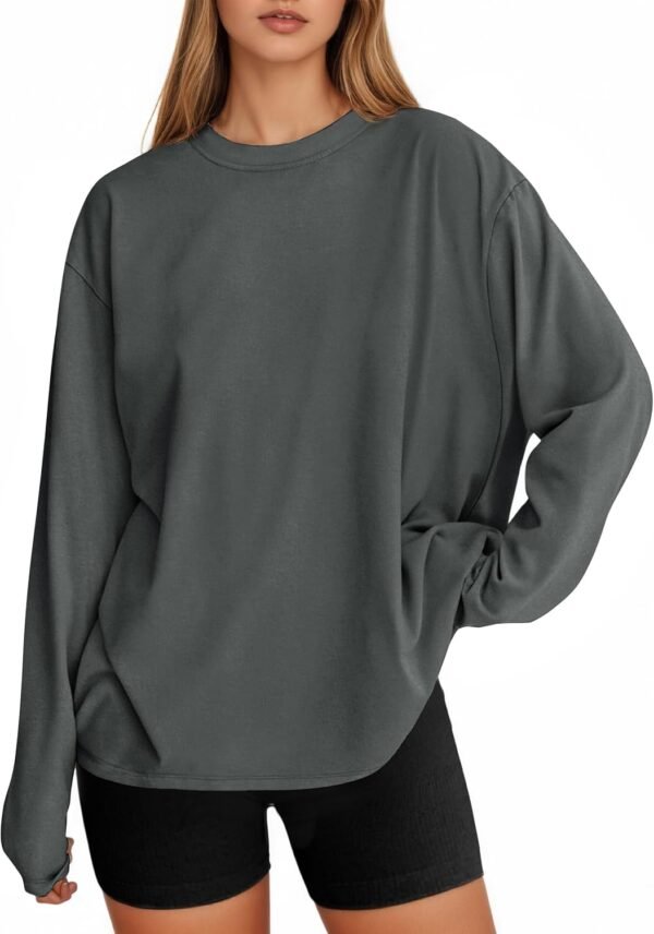 Womens Long Sleeve Oversized T Shirts Basic Crewneck Workout Tee Tops 2025 Fall Loose Fit Casual Y2K Clothes