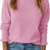 Womens Ruffle Mock Neck Sweater Puff Long Sleeve Fall Soft Knit Casual Pullover Sweaters Top