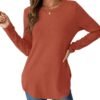 Womens Long Sleeve Shirts Loose Tunic Tops Round Neck Lightweight Side Split Casual 2025 Trendy Basic Tshirts Blouse