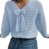 Sweaters for Women Long Sleeve Fall Outfits 2025 Back Bow Knot Sweaters Round Neck Solid Knit Pullover Tops
