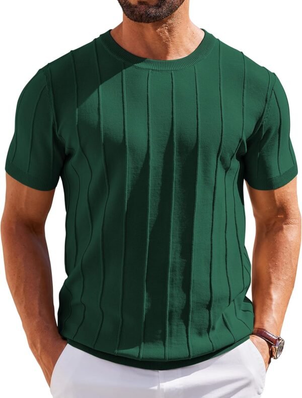 Men's T- Shirts Short Sleeve Knit Sweater Shirt Casual Crewneck Ribbed Pullover Tees