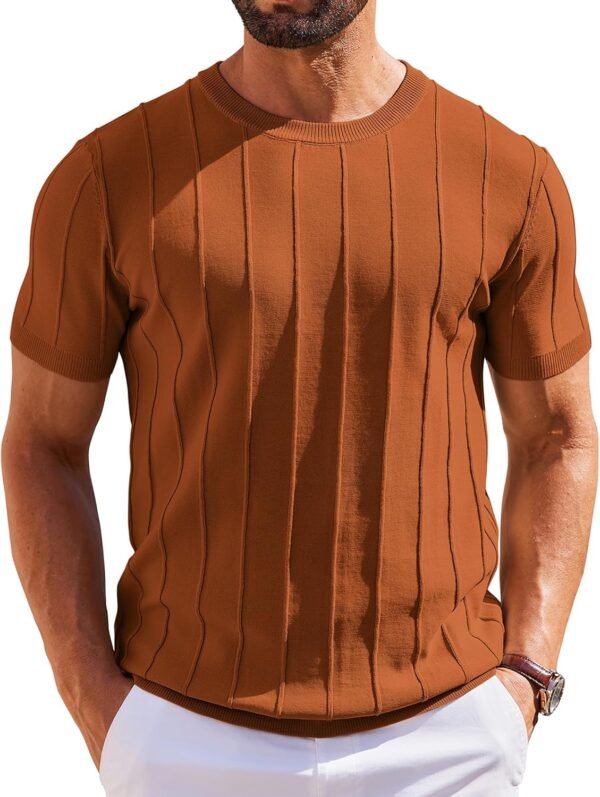 Men's T- Shirts Short Sleeve Knit Sweater Shirt Casual Crewneck Ribbed Pullover Tees