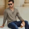 811kB9pPhJL._AC_SL1500 Men's Henley T-Shirt Long Sleeve Casual Lightweight Pullover Shirts Soft Stretch Basic Tees Fall Tops