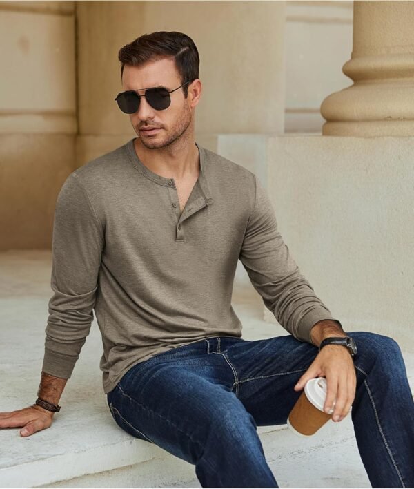811kB9pPhJL._AC_SL1500 Men's Henley T-Shirt Long Sleeve Casual Lightweight Pullover Shirts Soft Stretch Basic Tees Fall Tops