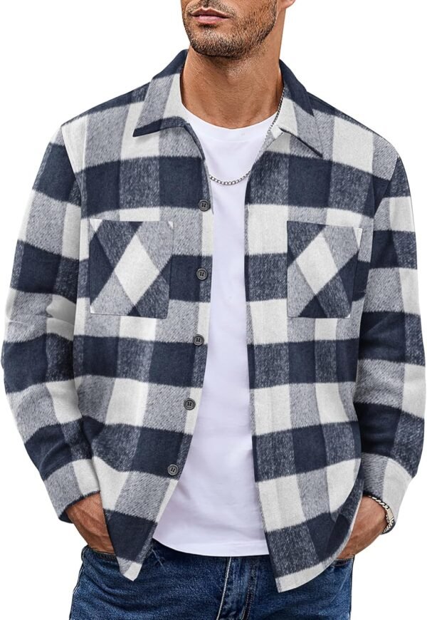813gAeEmF9L._AC_SL1500 Men's Flannel Shirts Casual Button Down Plaid Shirt Jacket Long Sleeve Fleece Shacket with Pockets
