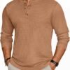 Mens Henley Long Sleeve Shirts Waffle T-Shirt Lightweight Thermal Undershirts S-XXL