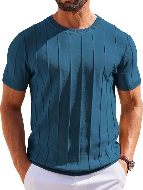Men's T- Shirts Short Sleeve Knit Sweater Shirt Casual Crewneck Ribbed Pullover Tees