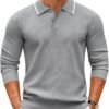 Men's Knit Polo Sweater Casual Long Sleeve Polo Sweater Lightweight Button Down Golf Pullover Sweaters