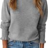 Womens Ruffle Mock Neck Sweater Puff Long Sleeve Fall Soft Knit Casual Pullover Sweaters Top