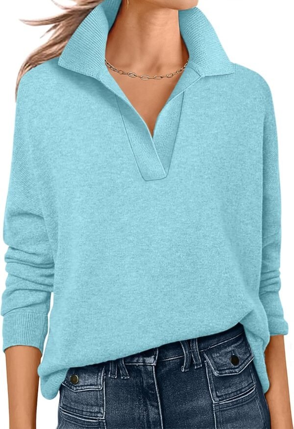 Womens Polo V Neck Long Sleeve Sweaters Lightweight Dressy Casual Business Basic Knit Pullover Top 2025 Fall Outfits