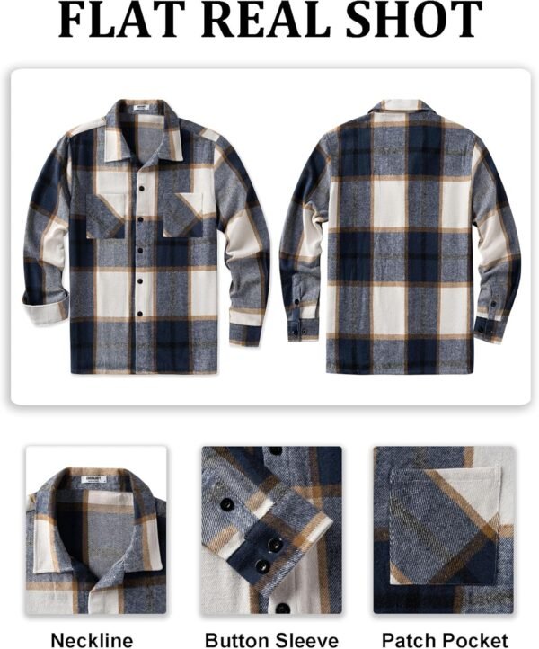 8193HlQJ6GL._AC_SL1500 Men's Flannel Shirts Casual Button Down Plaid Shirt Jacket Long Sleeve Fleece Shacket with Pockets