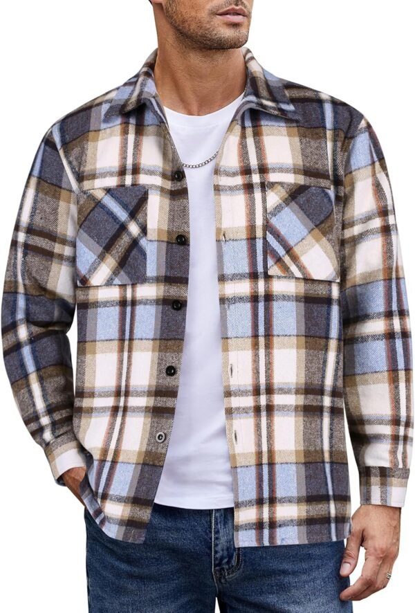 819mfK-YQ_L._AC_SL1500 Men's Flannel Shirts Casual Button Down Plaid Shirt Jacket Long Sleeve Fleece Shacket with Pockets