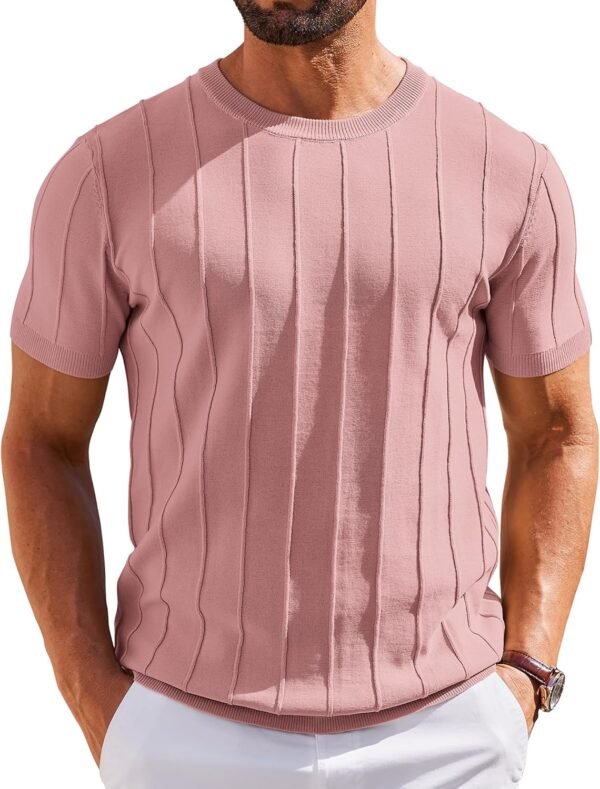 Men's T- Shirts Short Sleeve Knit Sweater Shirt Casual Crewneck Ribbed Pullover Tees