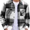 81BUf9prdJL._AC_SL1500 Men's Flannel Shirts Casual Button Down Plaid Shirt Jacket Long Sleeve Fleece Shacket with Pockets