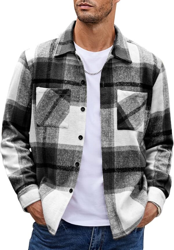 81BUf9prdJL._AC_SL1500 Men's Flannel Shirts Casual Button Down Plaid Shirt Jacket Long Sleeve Fleece Shacket with Pockets