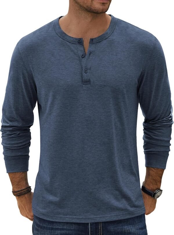 81E6SLx25GL._AC_SL1500 Men's Henley T-Shirt Long Sleeve Casual Lightweight Pullover Shirts Soft Stretch Basic Tees Fall Tops