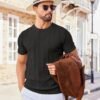 Men's T- Shirts Short Sleeve Knit Sweater Shirt Casual Crewneck Ribbed Pullover Tees