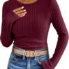 Long Sleeve Shirts for Women Ribbed Knit Tshirt Slim Fit Crewneck Basic Tee Top 2025 Fall Casual Work Trendy Clothes
