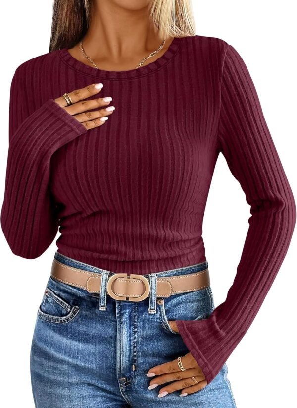 Long Sleeve Shirts for Women Ribbed Knit Tshirt Slim Fit Crewneck Basic Tee Top 2025 Fall Casual Work Trendy Clothes
