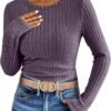 Long Sleeve Shirts for Women Ribbed Knit Tshirt Slim Fit Crewneck Basic Tee Top 2025 Fall Casual Work Trendy Clothes