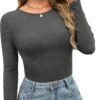 Long Sleeve Shirts for Women Fall Fashion Thermal Shirts Rib Knit Winter Clothing Warm Undershirts Basic T-Shirts