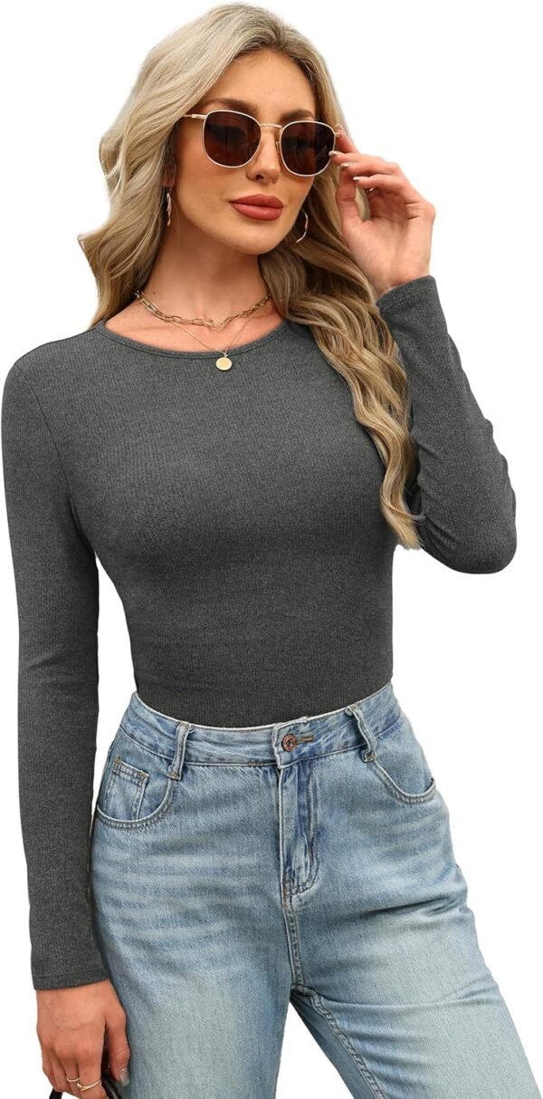 Long Sleeve Shirts for Women Fall Fashion Thermal Shirts Rib Knit Winter Clothing Warm Undershirts Basic T-Shirts